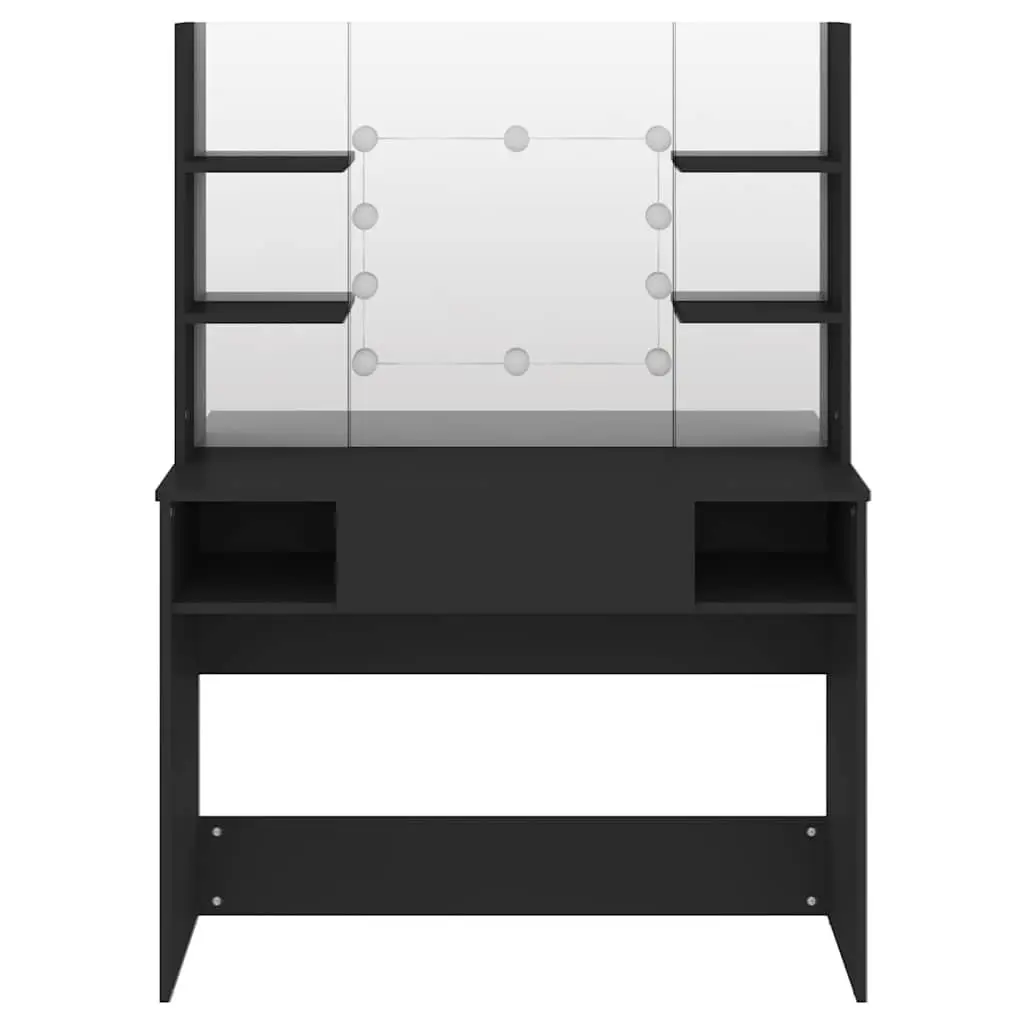 LED-Illuminated Black Makeup Vanity Table with Mirror