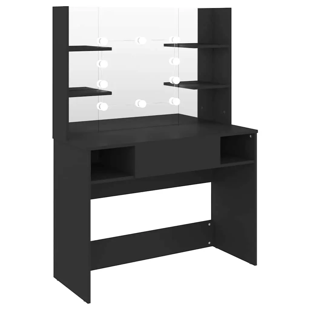 LED-Illuminated Black Makeup Vanity Table with Mirror