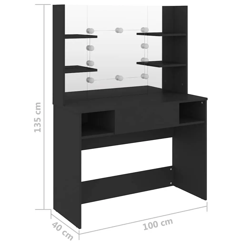 LED-Illuminated Black Makeup Vanity Table with Mirror