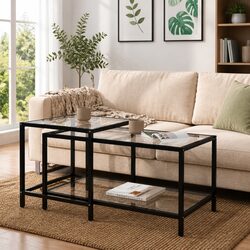 Durable Tempered Glass Tea Tables - Set of 2