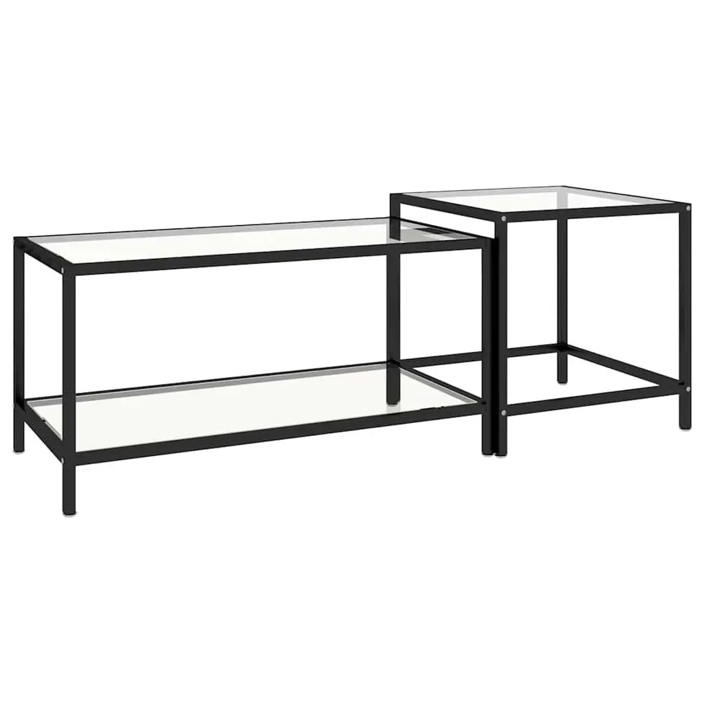 Tempered Glass Tea Tables Set of 2 Transparent Industrial Style Coffee Accent Furniture