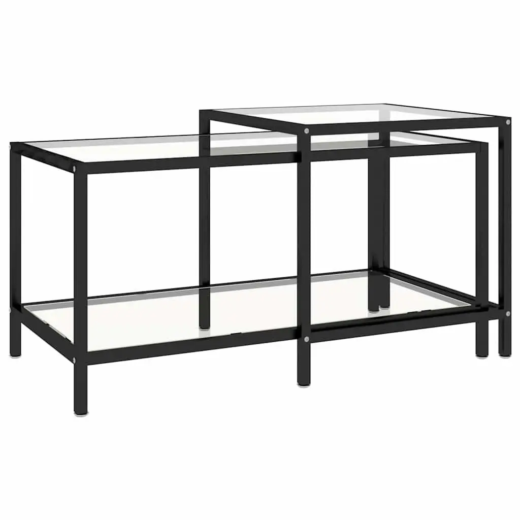 Tempered Glass Tea Tables Set of 2 Transparent Industrial Style Coffee Accent Furniture