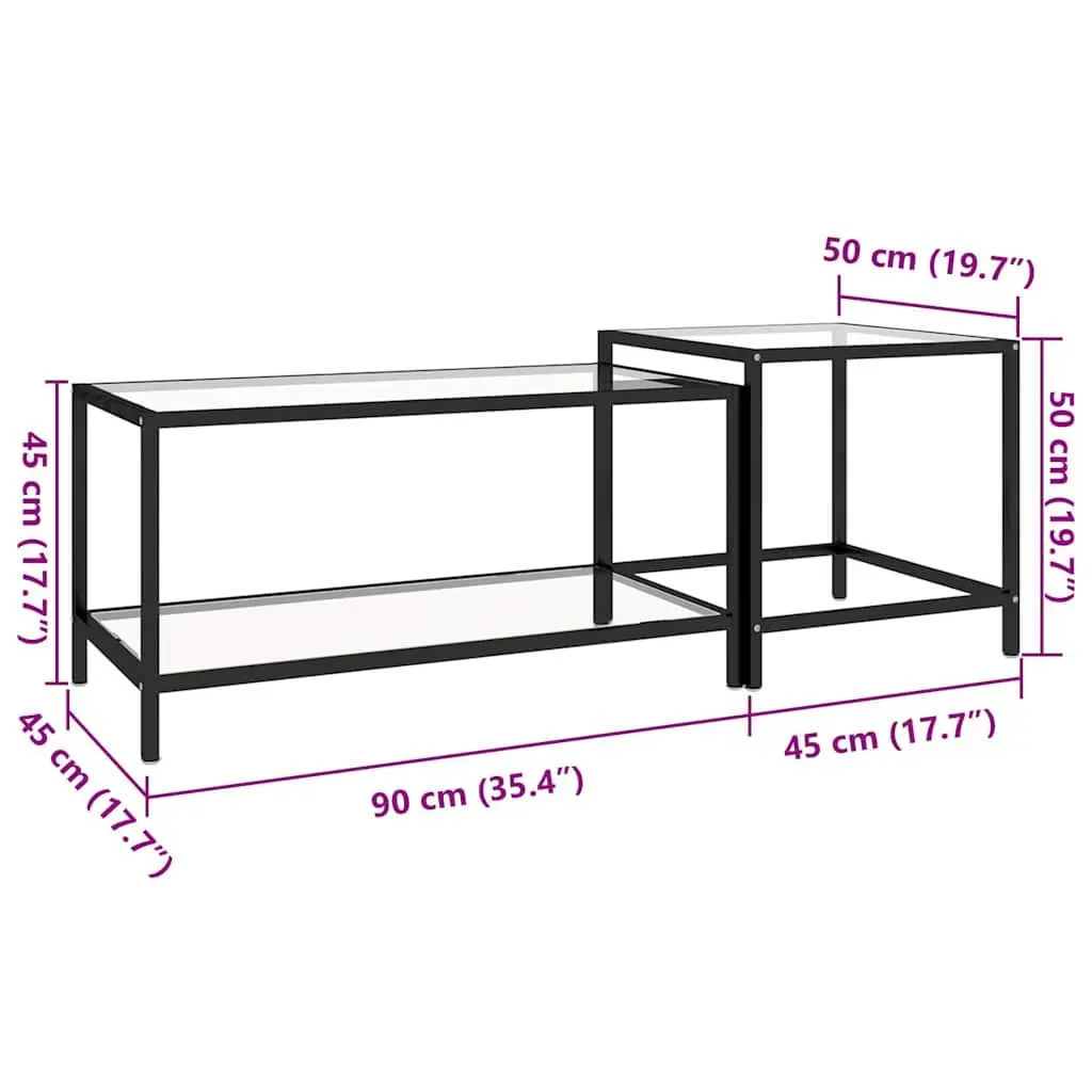Tempered Glass Tea Tables Set of 2 Transparent Industrial Style Coffee Accent Furniture