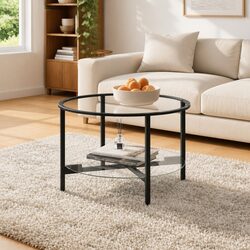 Modern Black Round Tea Table with Tempered Glass