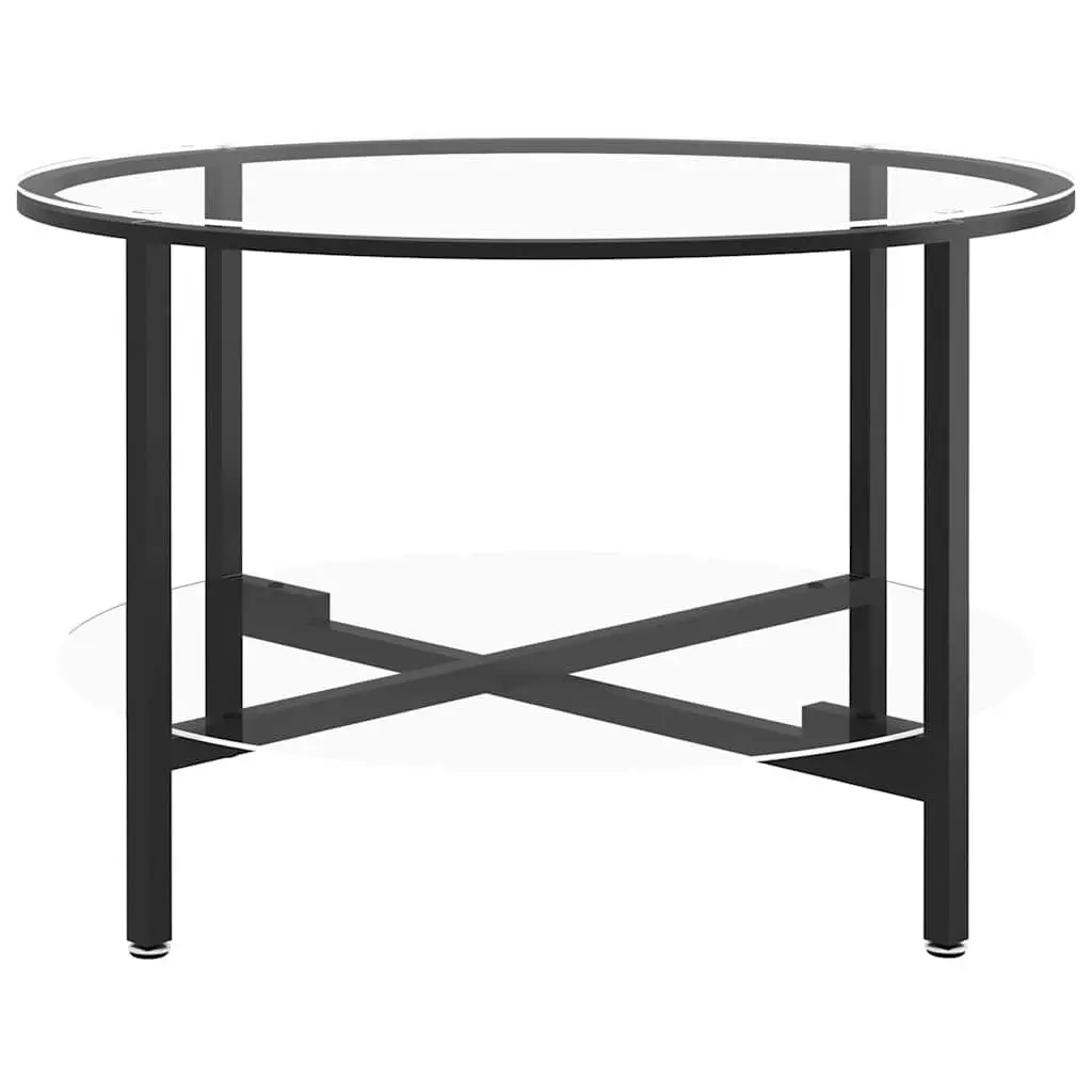 Black Round Tea Table with Tempered Glass