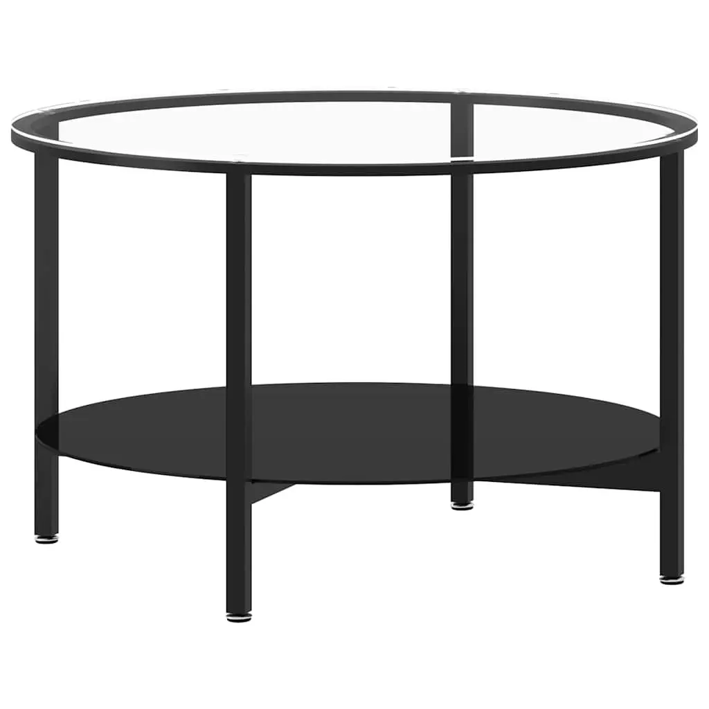 Black Tempered Glass End Table with 2-Tier Shelf