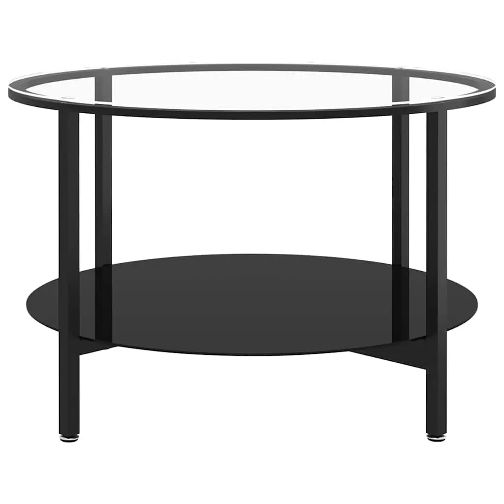 Black Tempered Glass End Table with 2-Tier Shelf