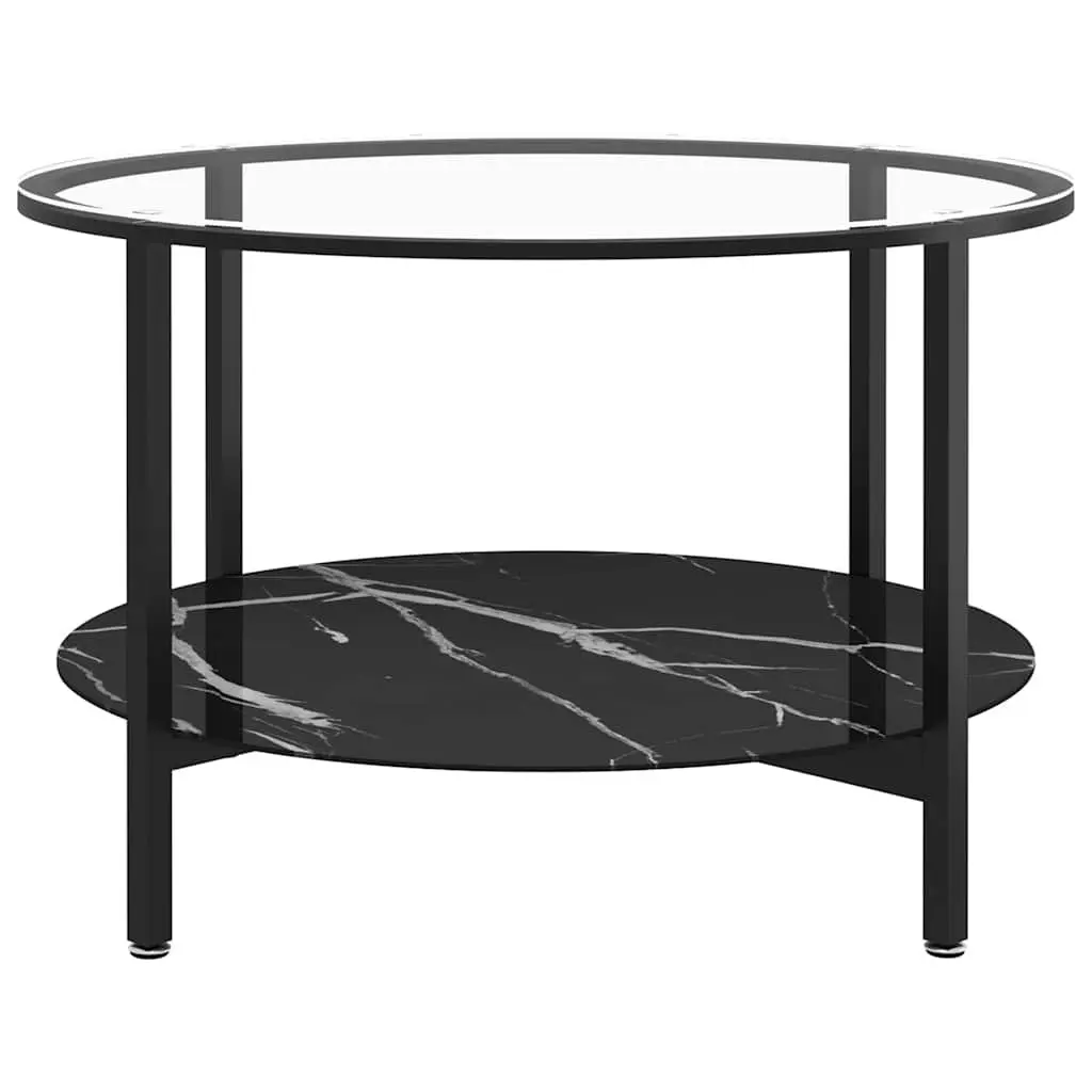 Black Marble Glass Top 70cm Tea Table with 2 Tiers