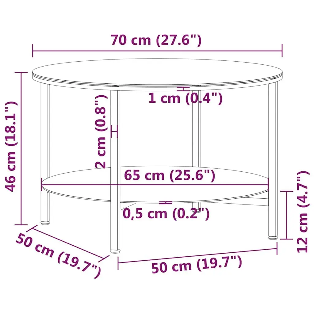 Black Marble Glass Top 70cm Tea Table with 2 Tiers