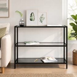 Black Corner Shelf Unit with Tempered Glass Display