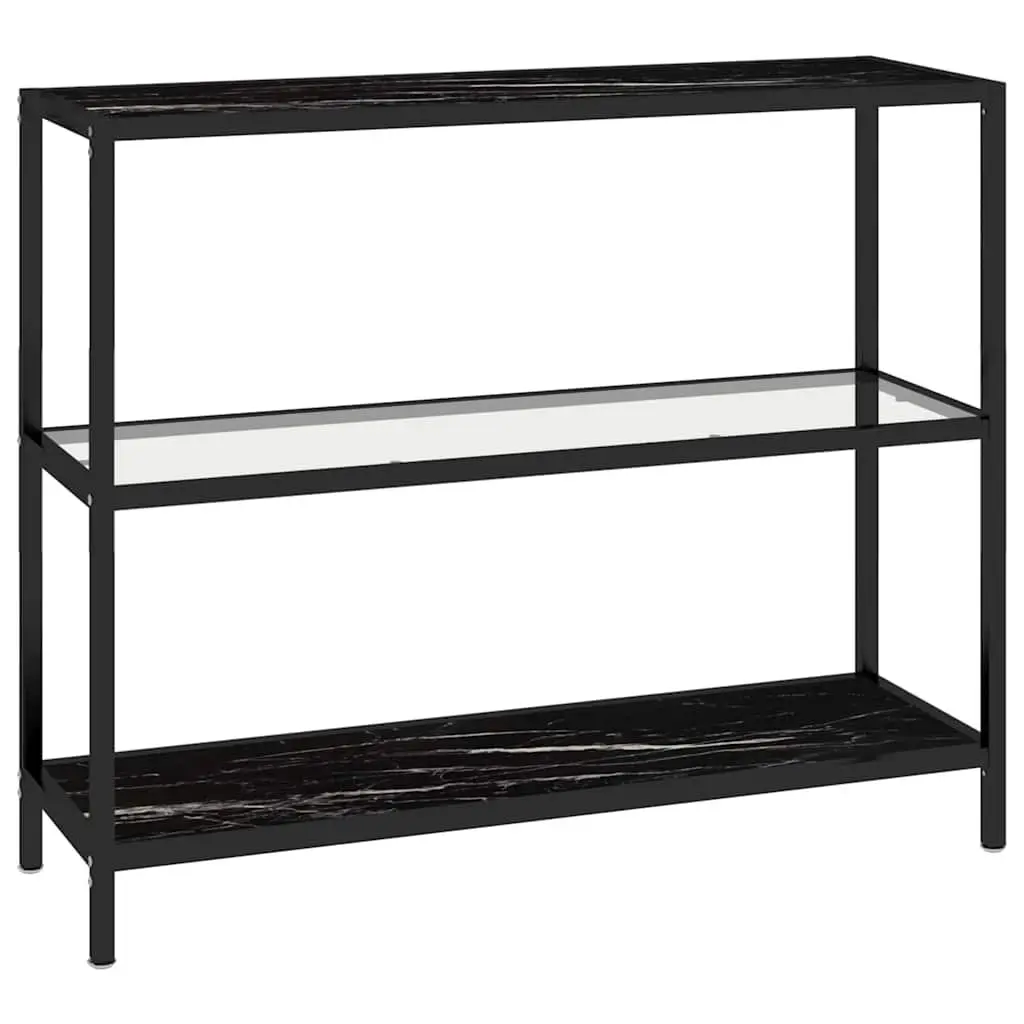 Tempered Glass Shelf Black Marble Storage Display Bookcase Standing Shelving