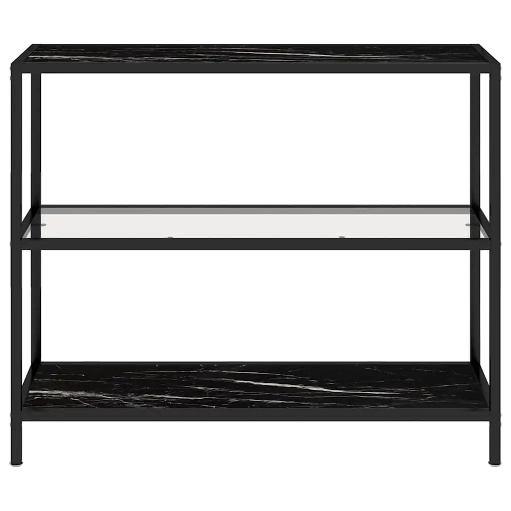 Tempered Glass Shelf Black Marble Storage Display Bookcase Standing Shelving