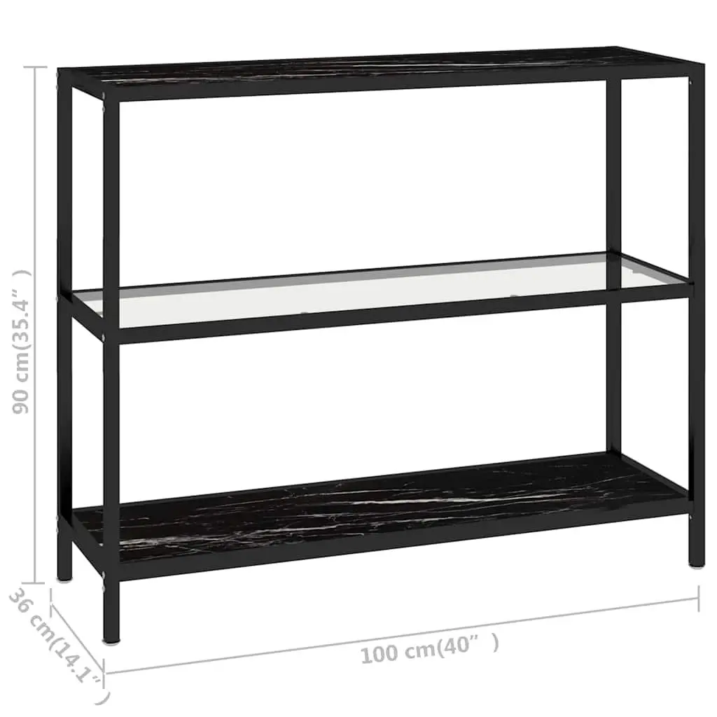Tempered Glass Shelf Black Marble Storage Display Bookcase Standing Shelving