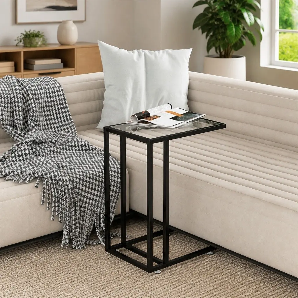 Tempered Glass Computer Side Table for Living Room