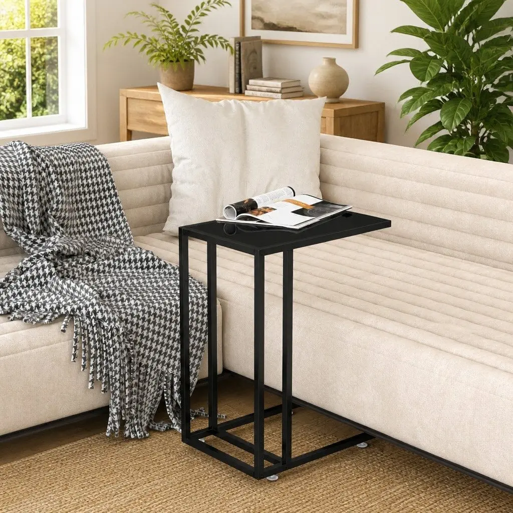 Black End Table with Tempered Glass Top
