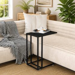 Stylish Black End Table with Tempered Glass Top