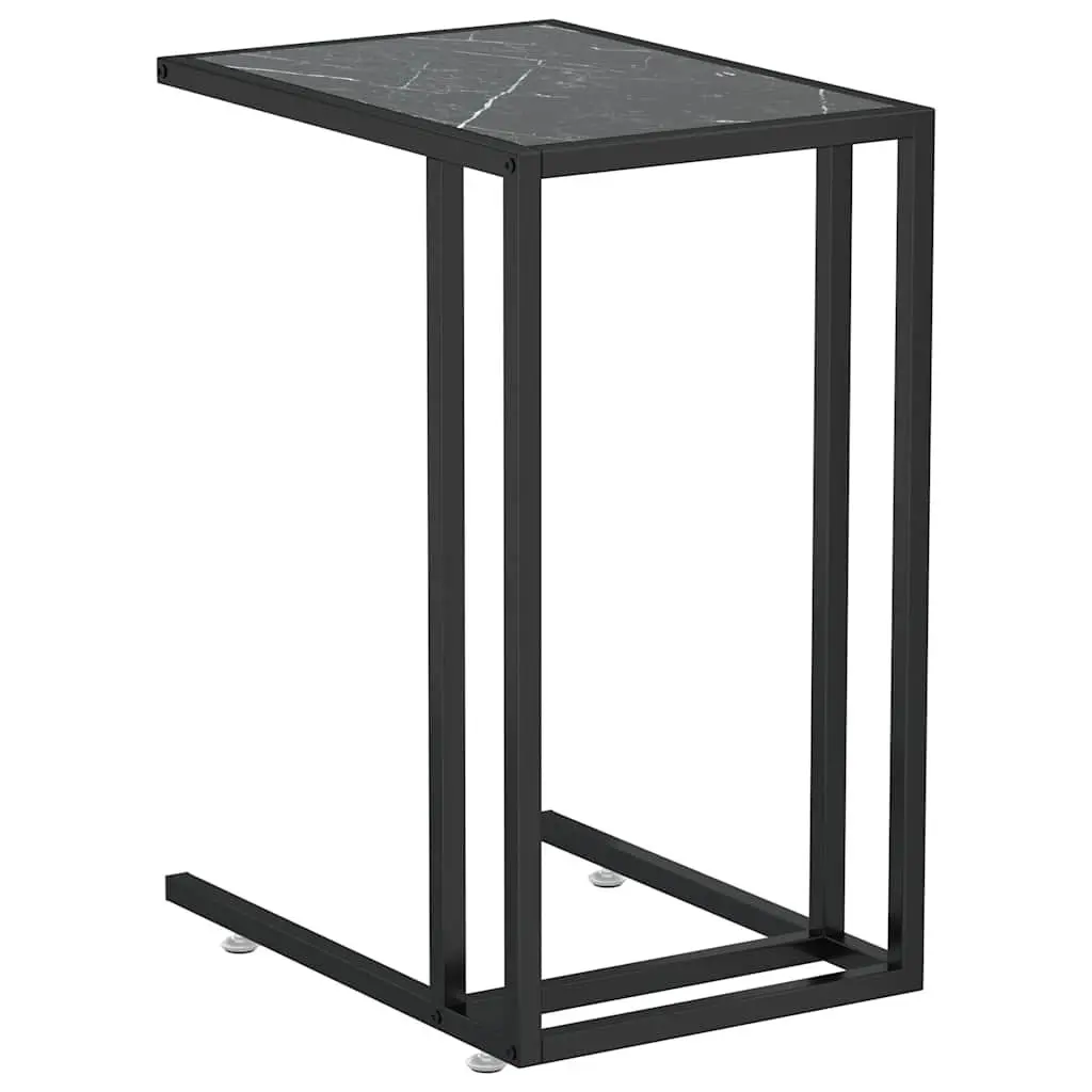 Black Marble Computer Side Table with Tempered Glass Top