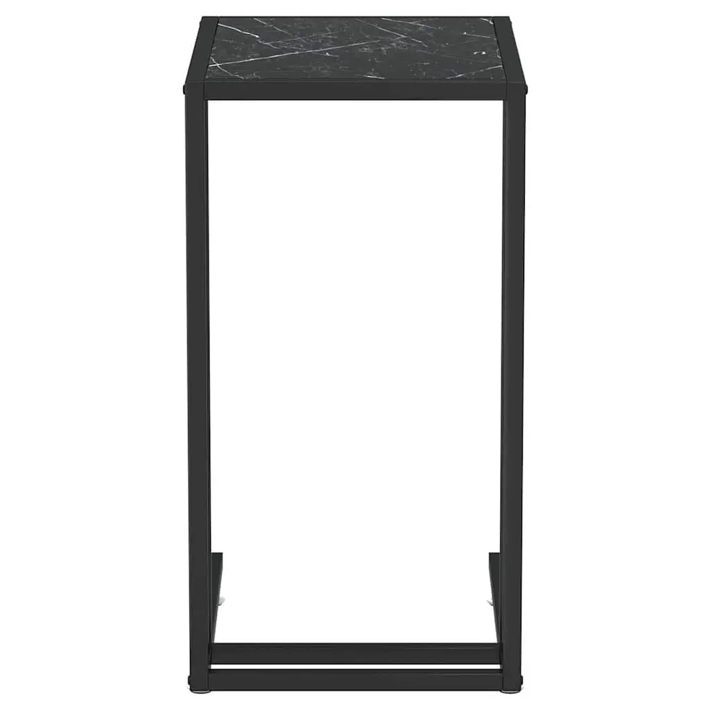 Black Marble Computer Side Table with Tempered Glass Top