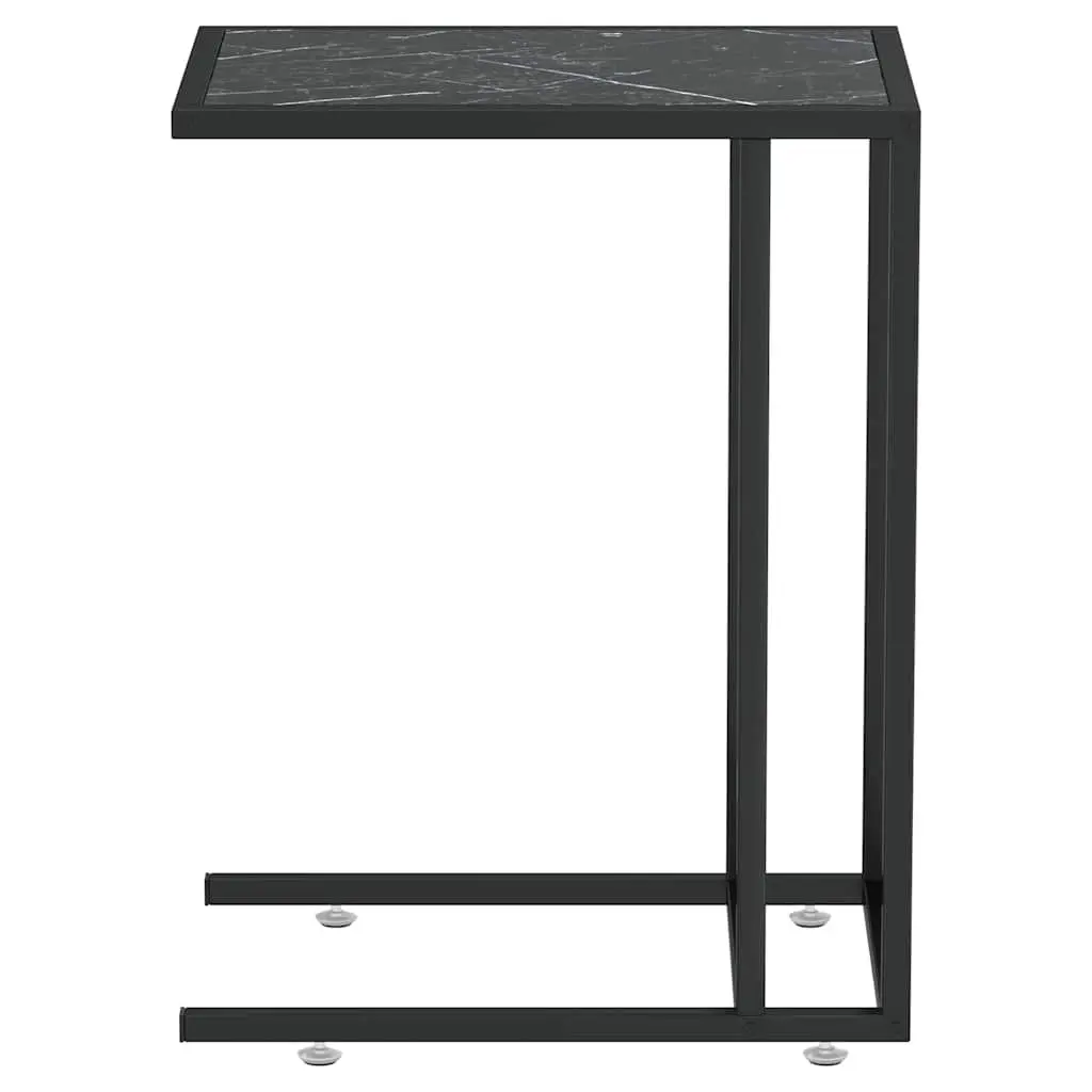 Black Marble Computer Side Table with Tempered Glass Top