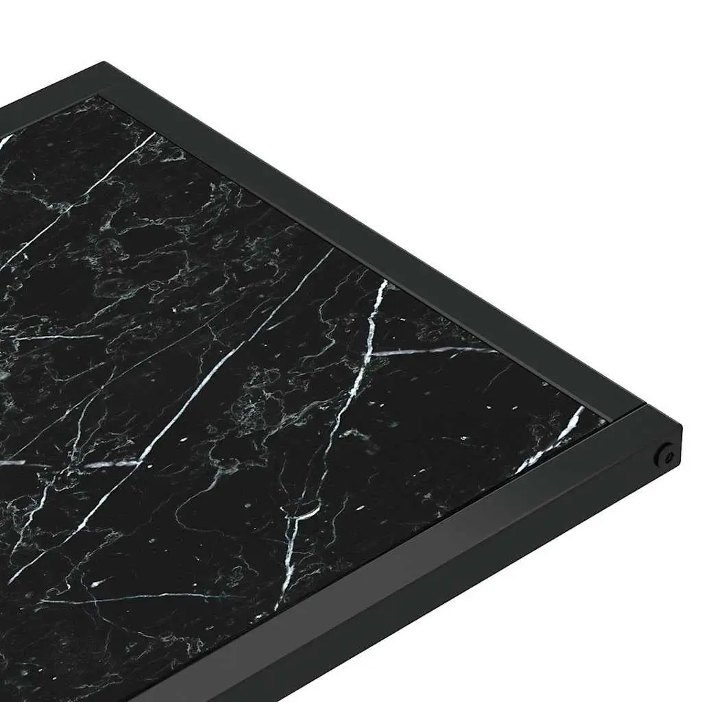 Black Marble Computer Side Table with Tempered Glass Top