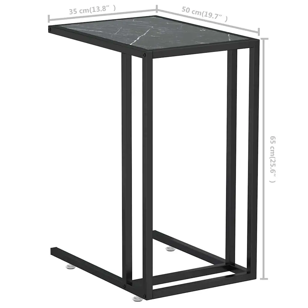 Black Marble Computer Side Table with Tempered Glass Top