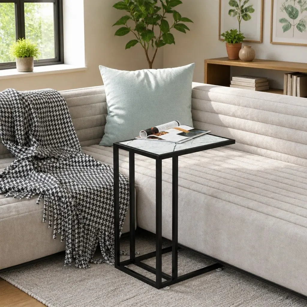 Computer Side Table with White Marble Top
