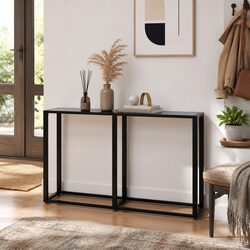 Black Tempered Glass Console Table with Steel Frame