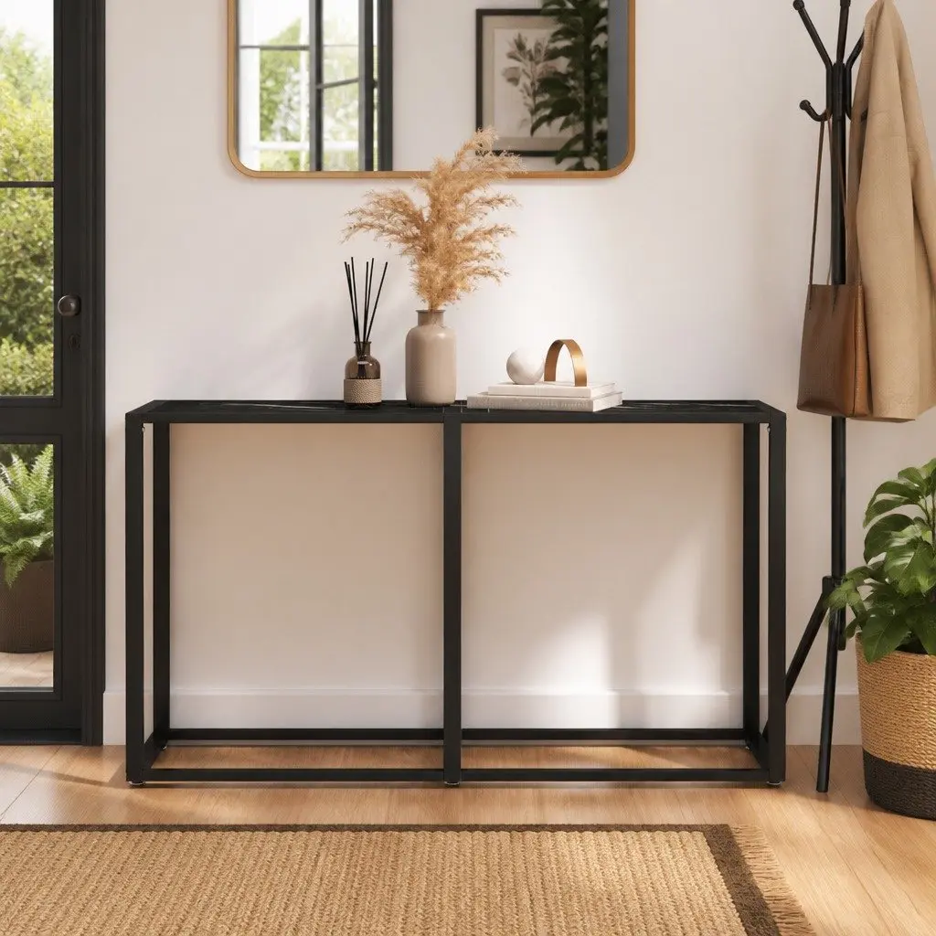 Console Table with Black Marble Top and Glass