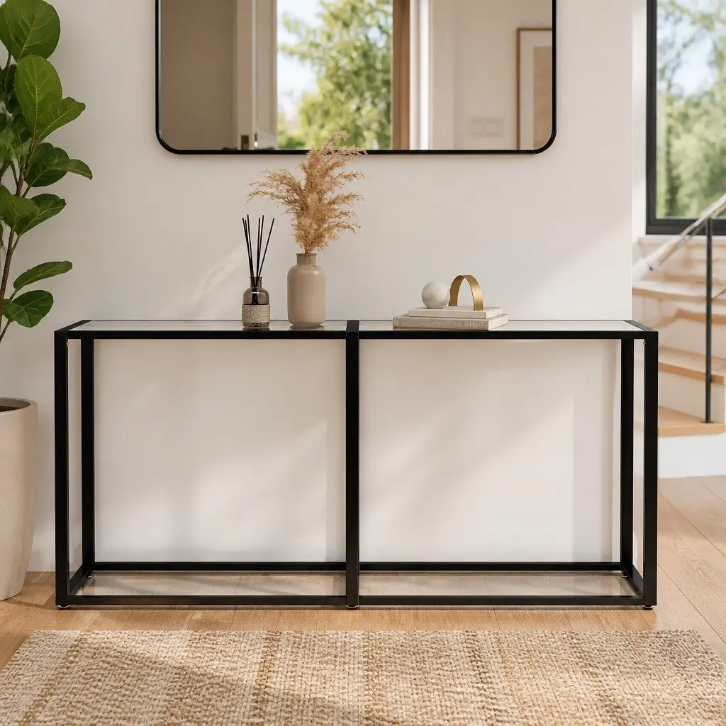 Console Table with Tempered Glass and Steel Frame