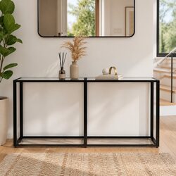 Stylish Console Table with Tempered Glass and Steel Frame