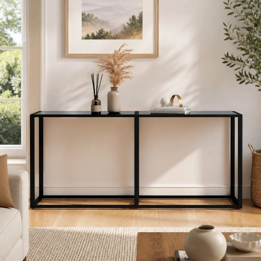 Black Console Table with Tempered Glass Top