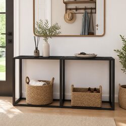Stylish Black Marble Console Table with Glass Top