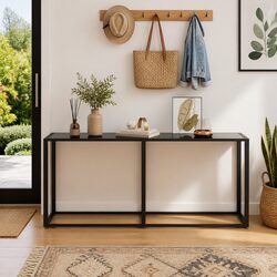 Black Tempered Glass Console Table with Steel Frame 180cm