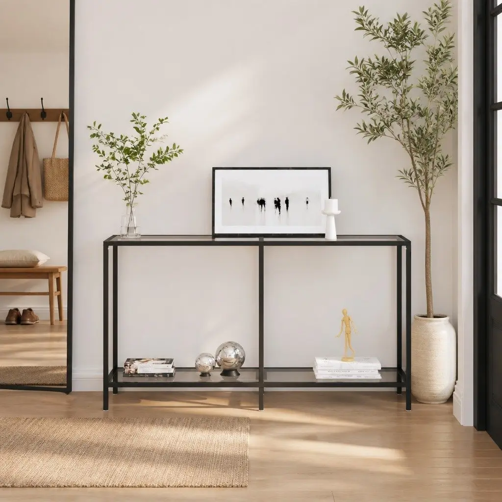 Tempered Glass Console Table with Durable Frame