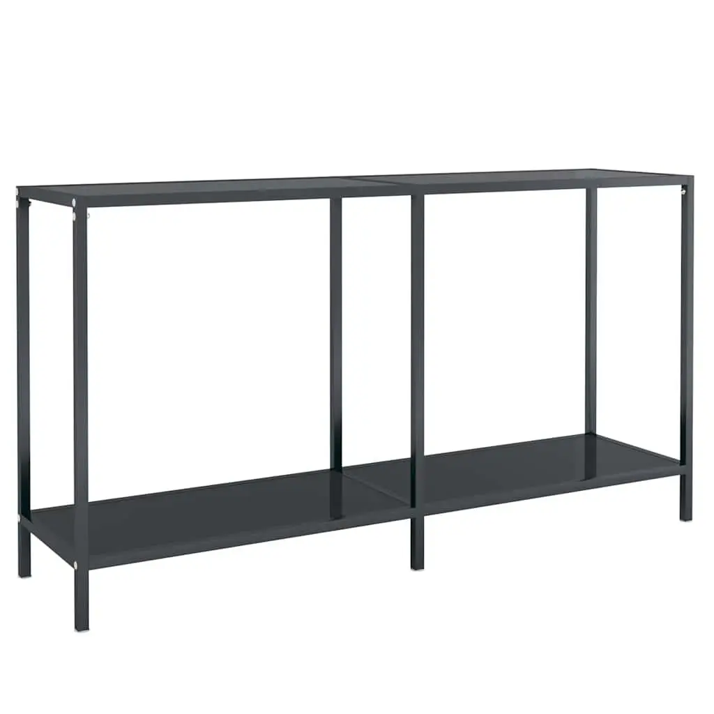 Black Console Table with Glass Top and Shelf