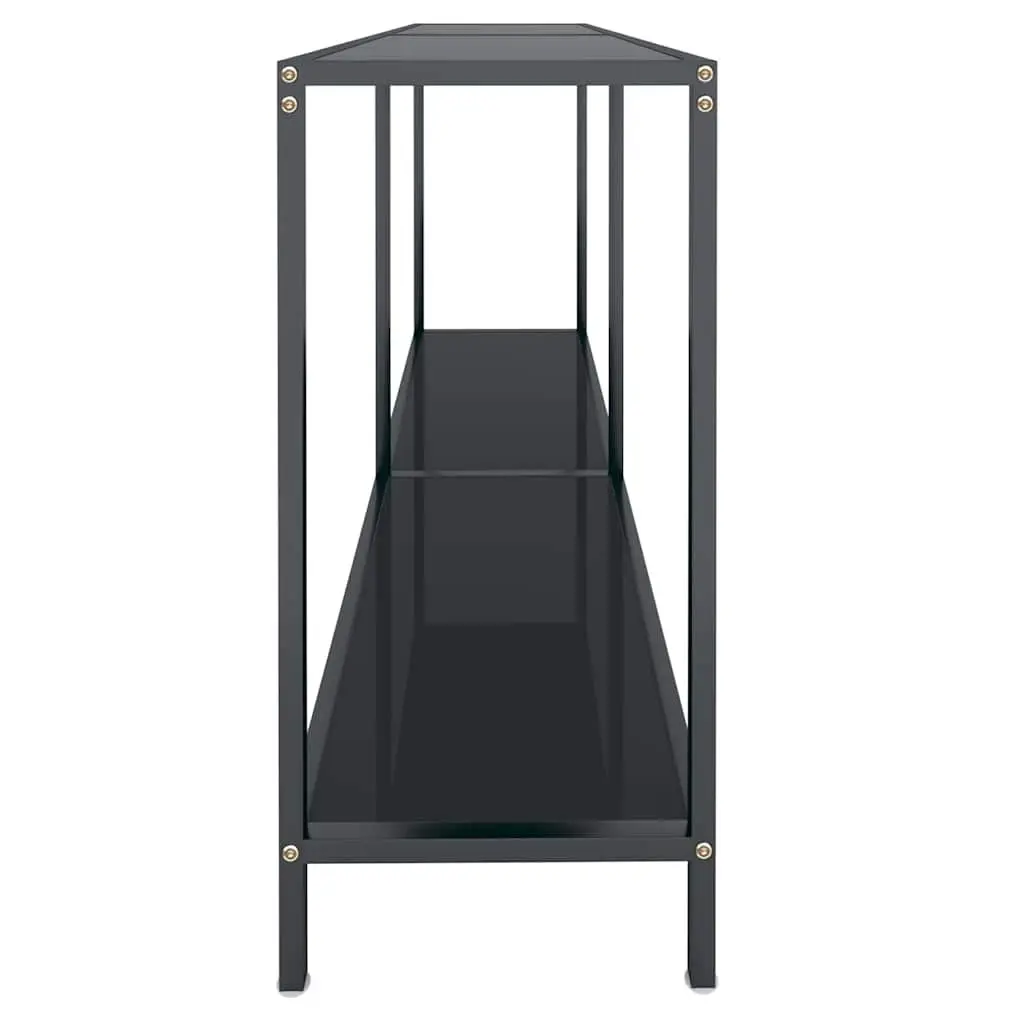 Black Console Table with Glass Top and Shelf