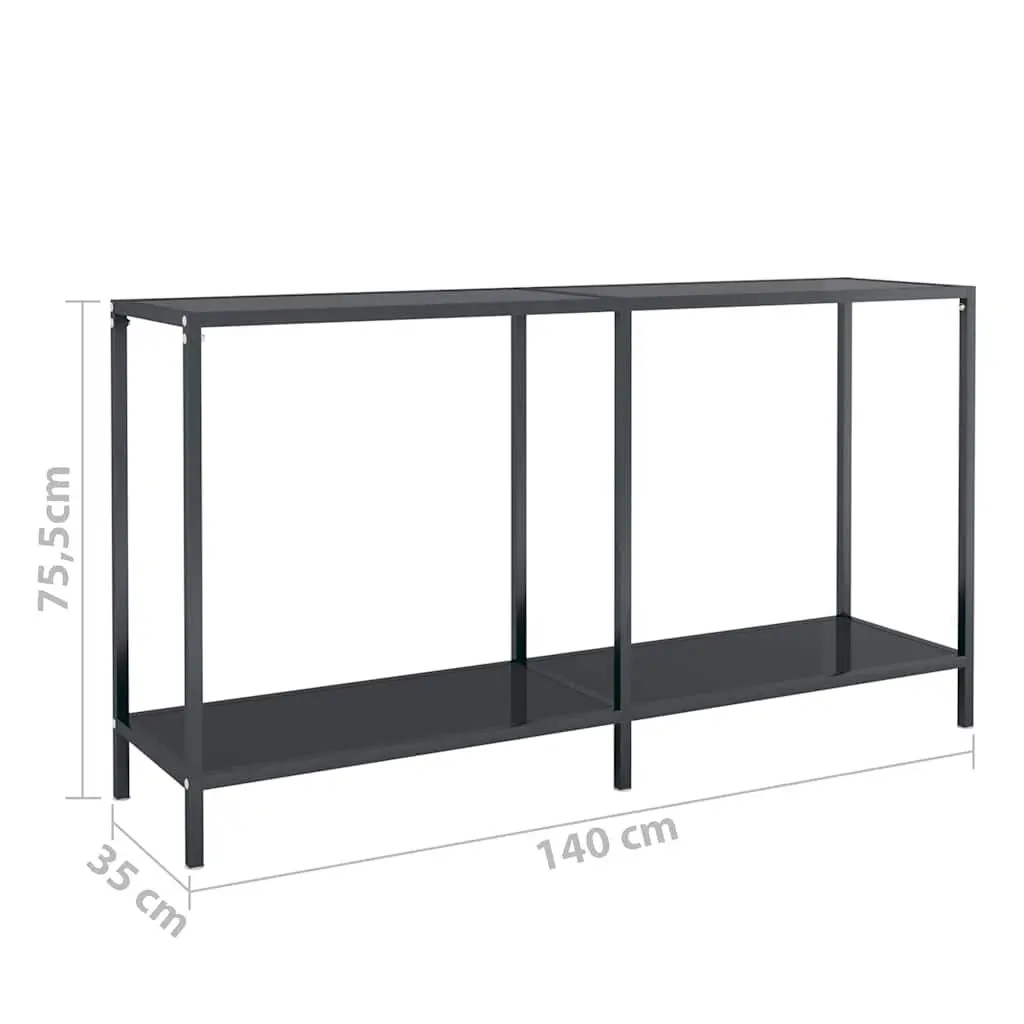 Black Console Table with Glass Top and Shelf