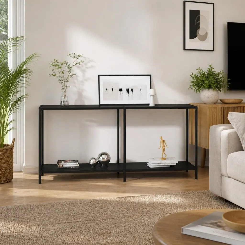 Black Tempered Glass Console Table for Living Rooms