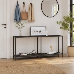 Console Table Black Tempered Glass Accent End Table Living Room Storage Shelf