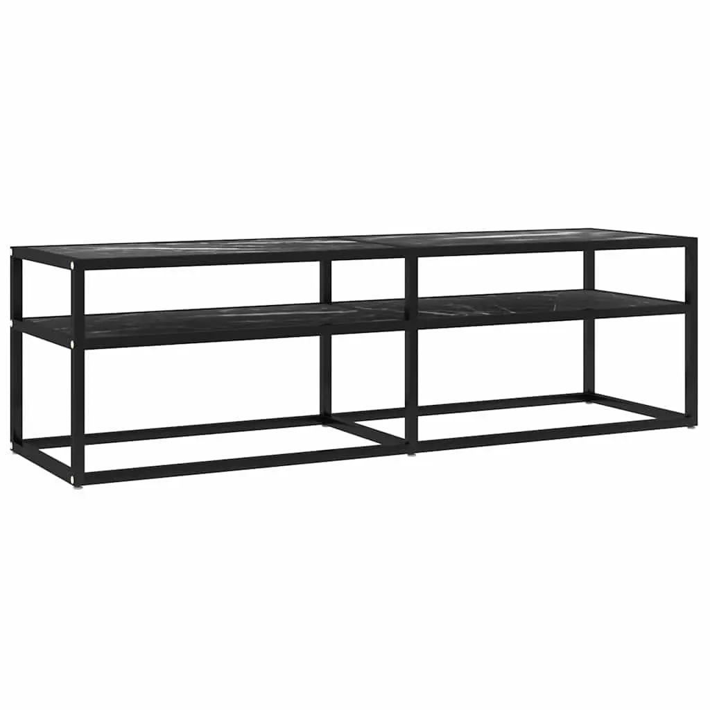 Black Marble TV Cabinet with Tempered Glass
