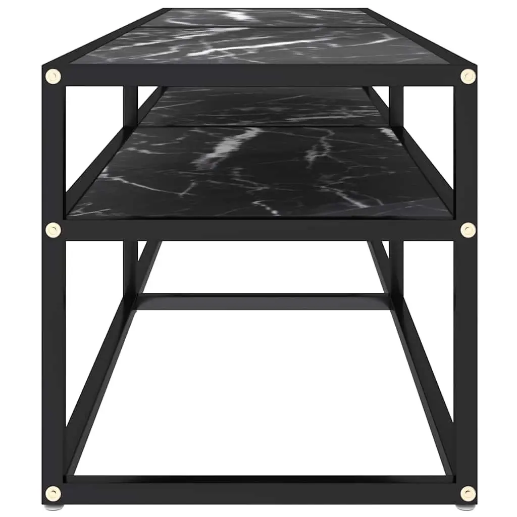 Black Marble TV Cabinet with Tempered Glass