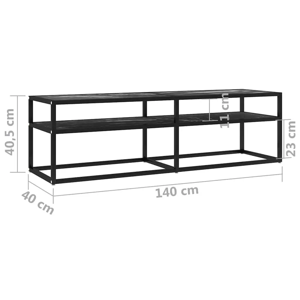 Black Marble TV Cabinet with Tempered Glass