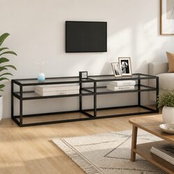 Stylish TV Cabinet with Durable Tempered Glass Shelves