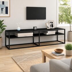 Sturdy Black Tempered Glass TV Cabinet for Media Storage