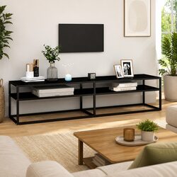 Sturdy Black Glass TV Cabinet with Tempered Shelves