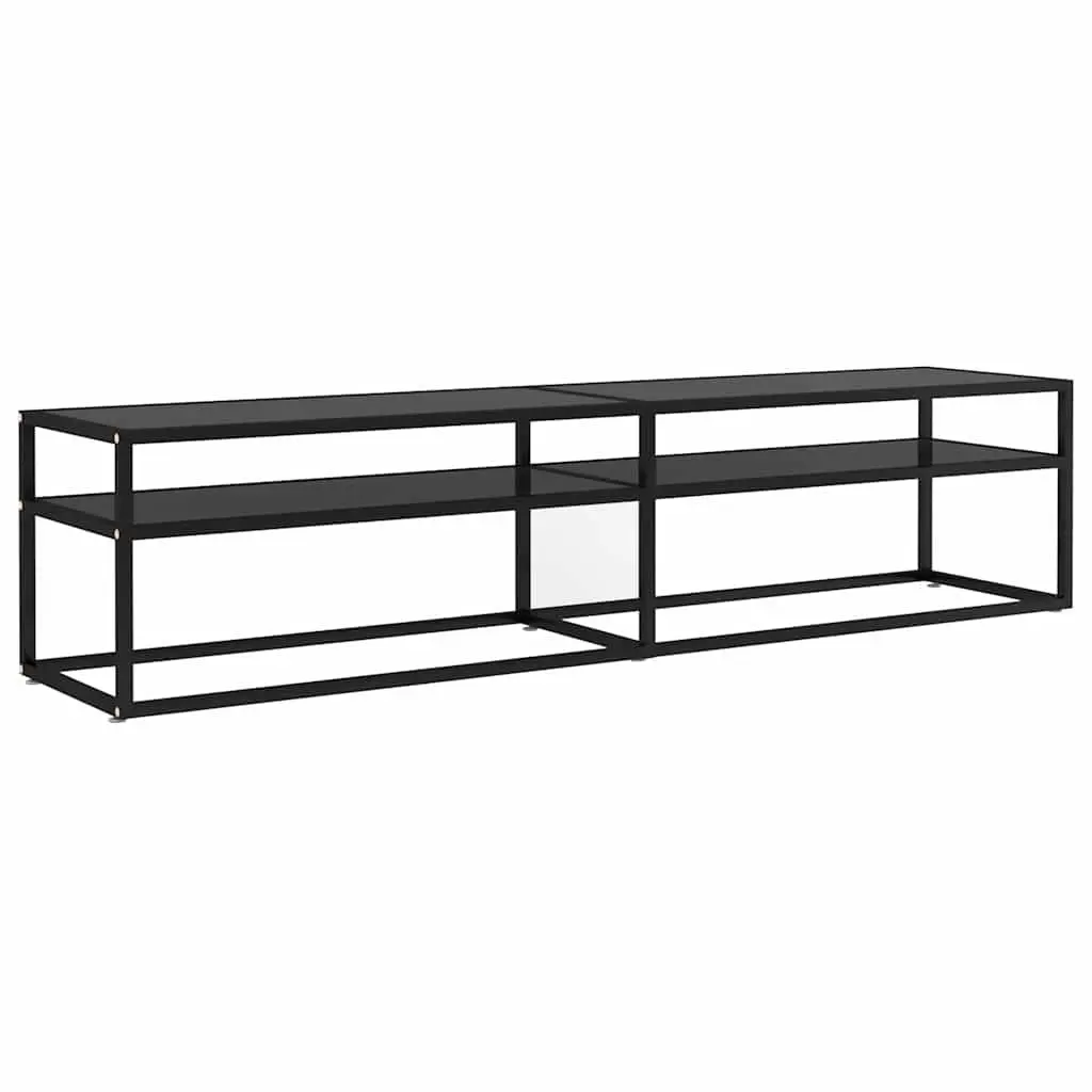 Black Glass TV Cabinet with Tempered Shelves