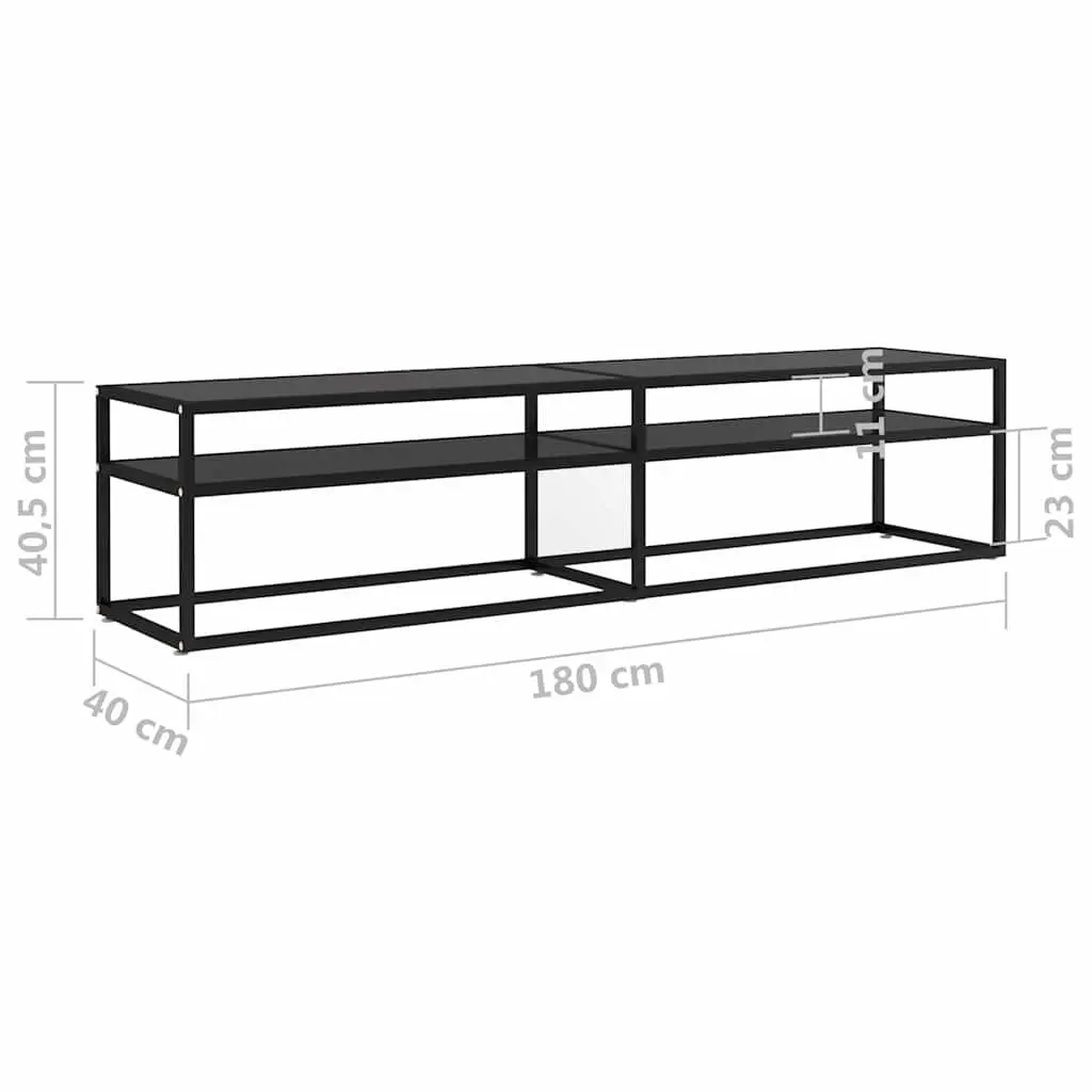 Black Glass TV Cabinet with Tempered Shelves