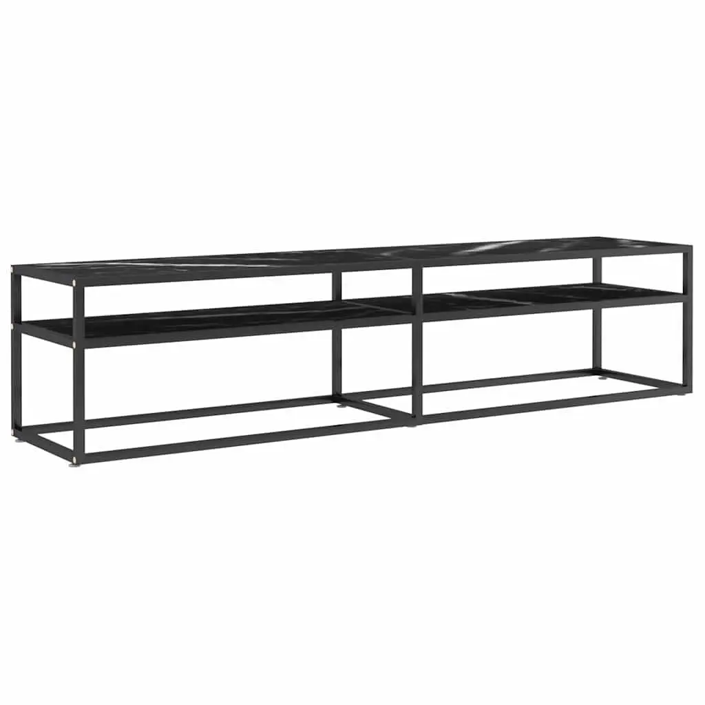 TV Cabinet Tempered Glass Black Marble Shelving Unit 180 x 40 x 40.5 cm