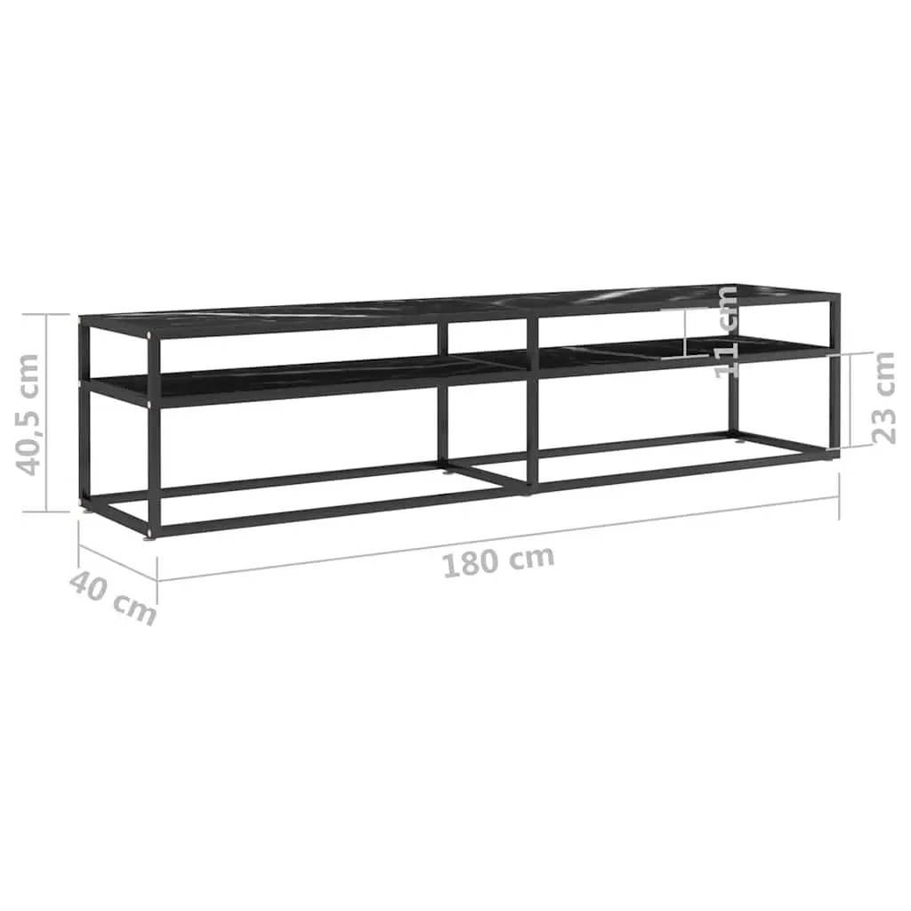 TV Cabinet Tempered Glass Black Marble Shelving Unit 180 x 40 x 40.5 cm