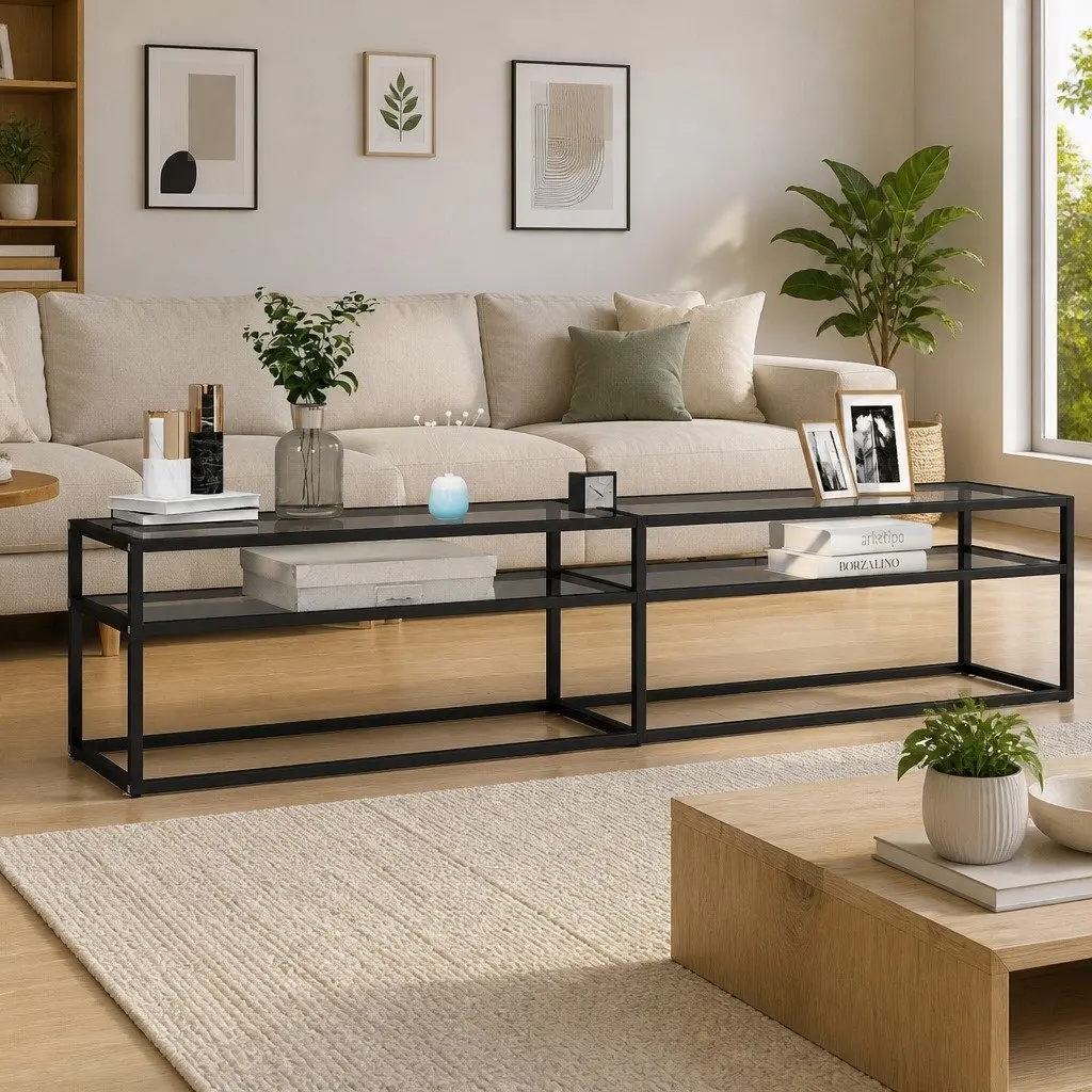 TV Cabinet Tempered Glass 200 x 40 x 40.5 cm Transparent